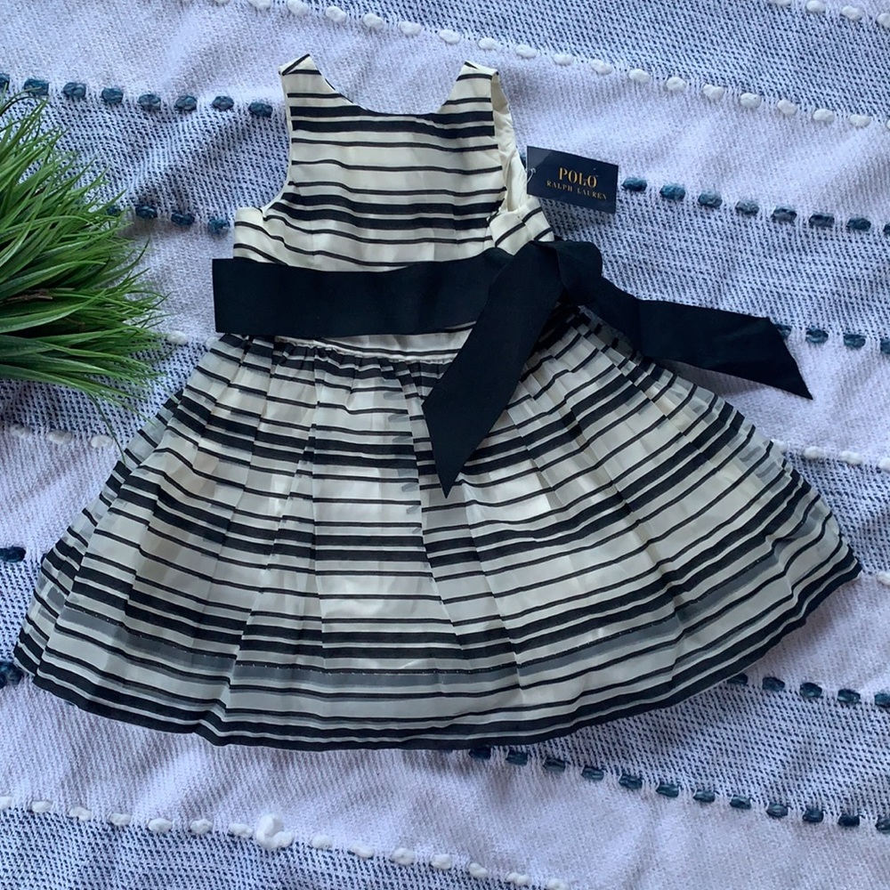 Polo Ralph Lauren little girl dress striped black and cream color size 2T
